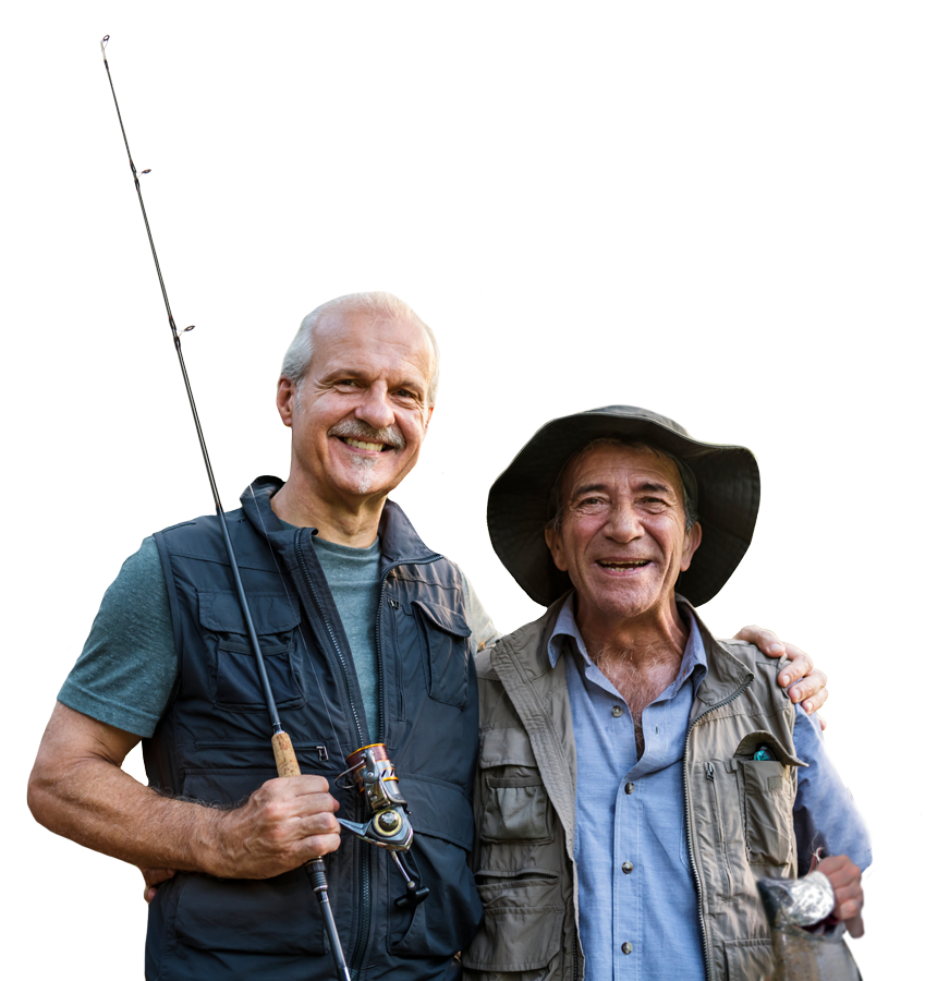 two senior men fishing