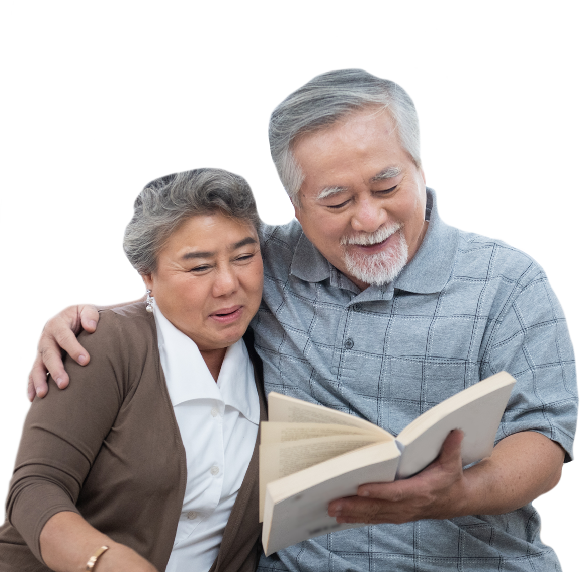 elderly couple reading together