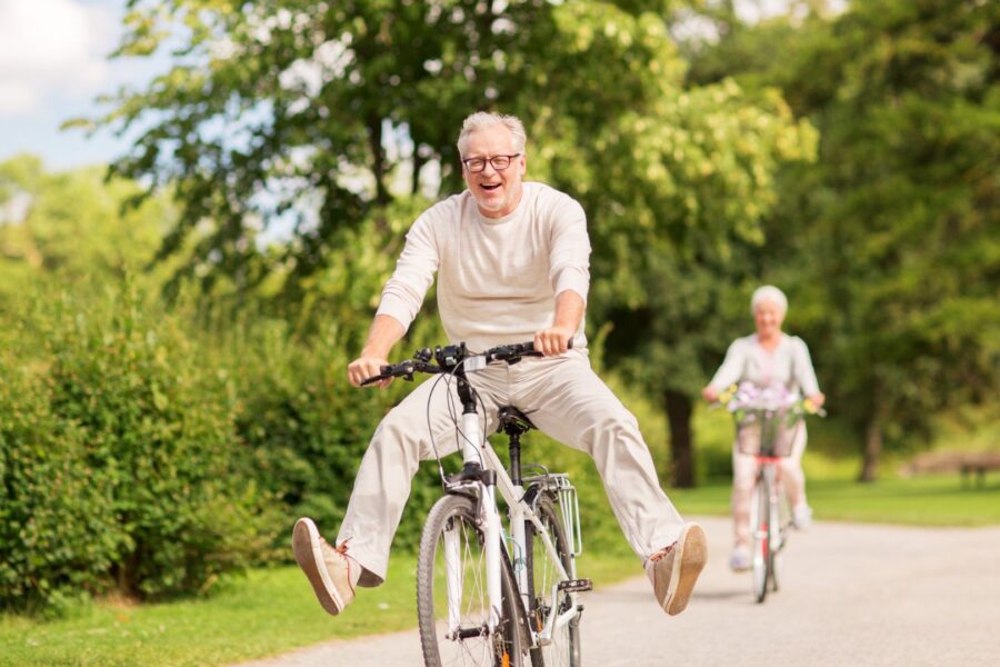 Senior riding bike