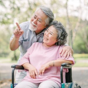 senior couple bird watching