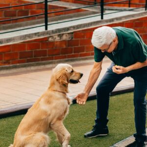 elderly man and his dog.
