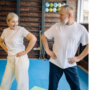 elderly couple doing fitness activities