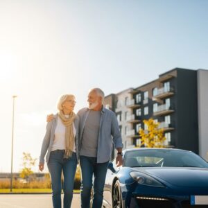 Two people standing outside