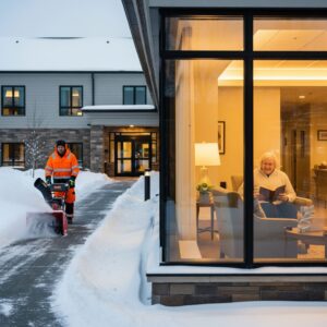 Maintenance person shoveling