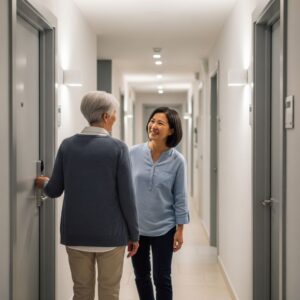 Two people talking