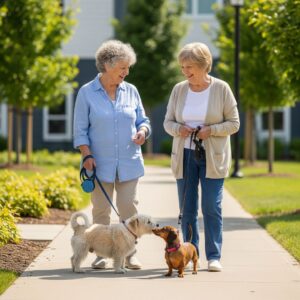 People walking dogs