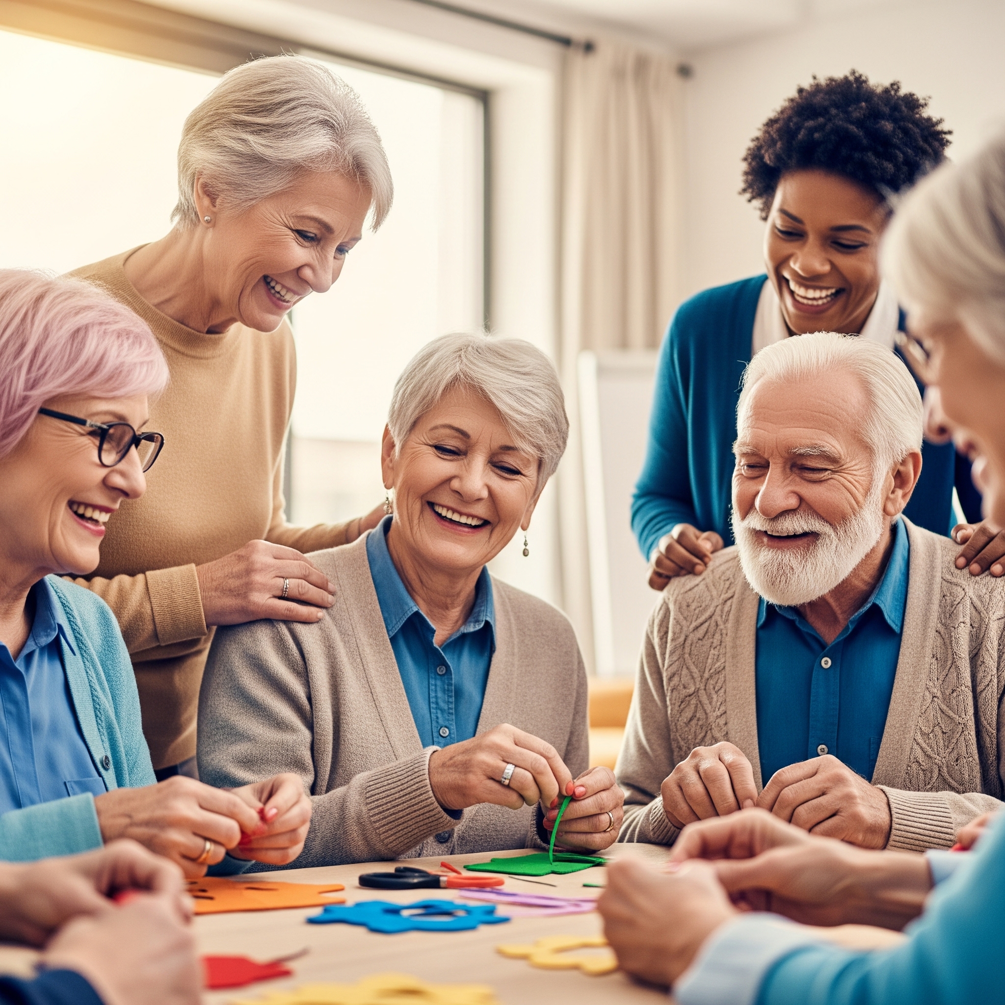 Diverse seniors engaged in an inclusive group activity, fostering belonging at Connect55+.