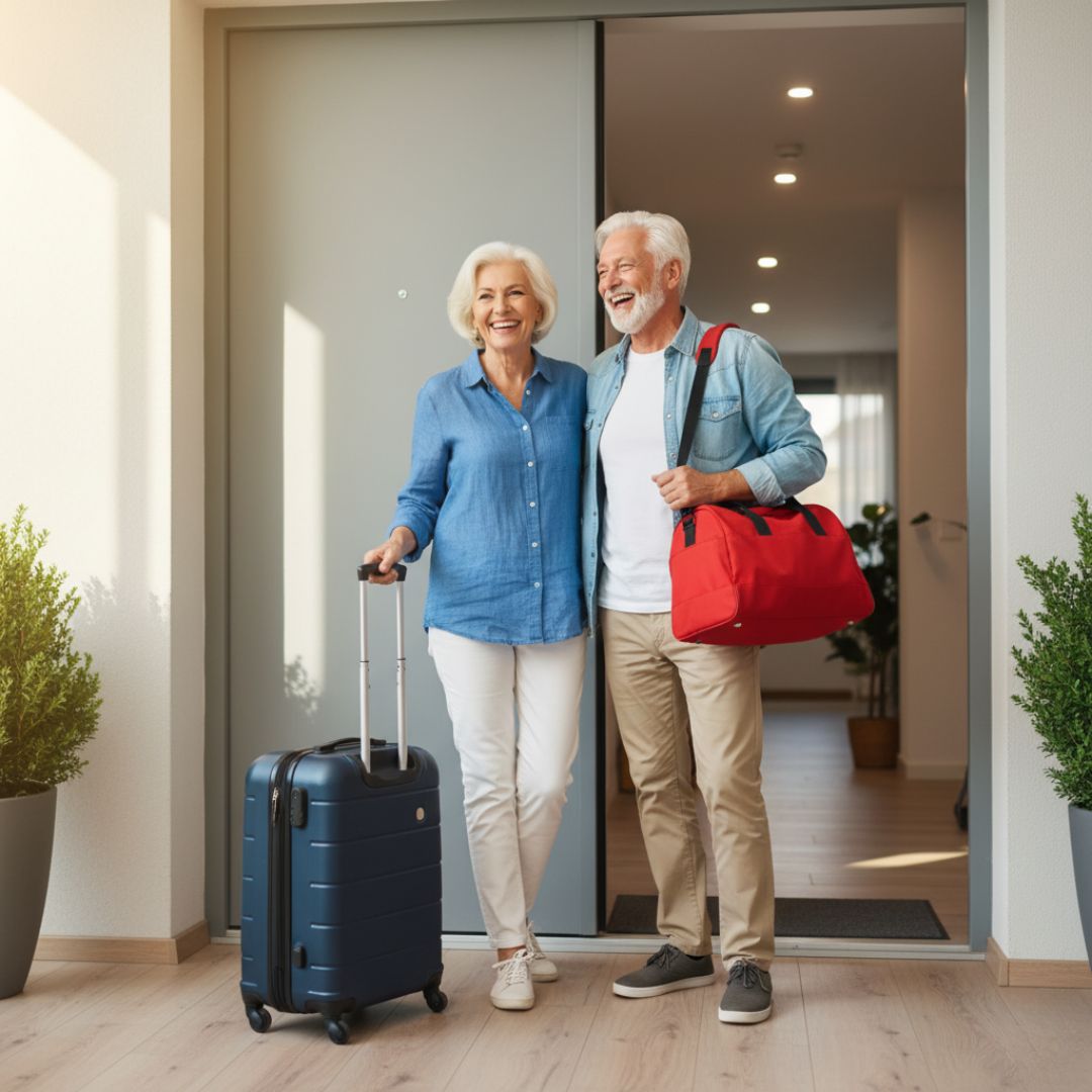 senior couple with bags