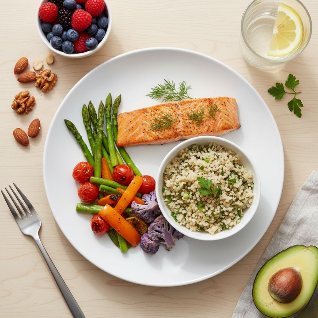 salmon with grain and veggie