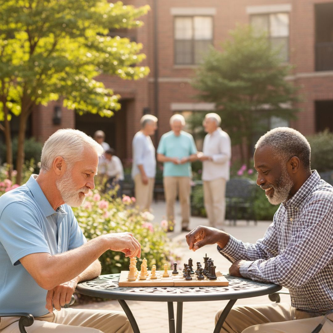 men playing chess game outside