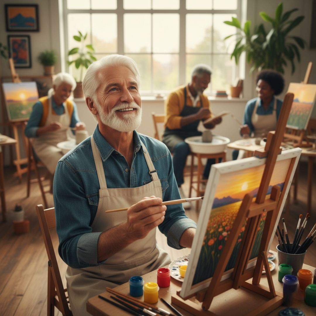 man happily painting