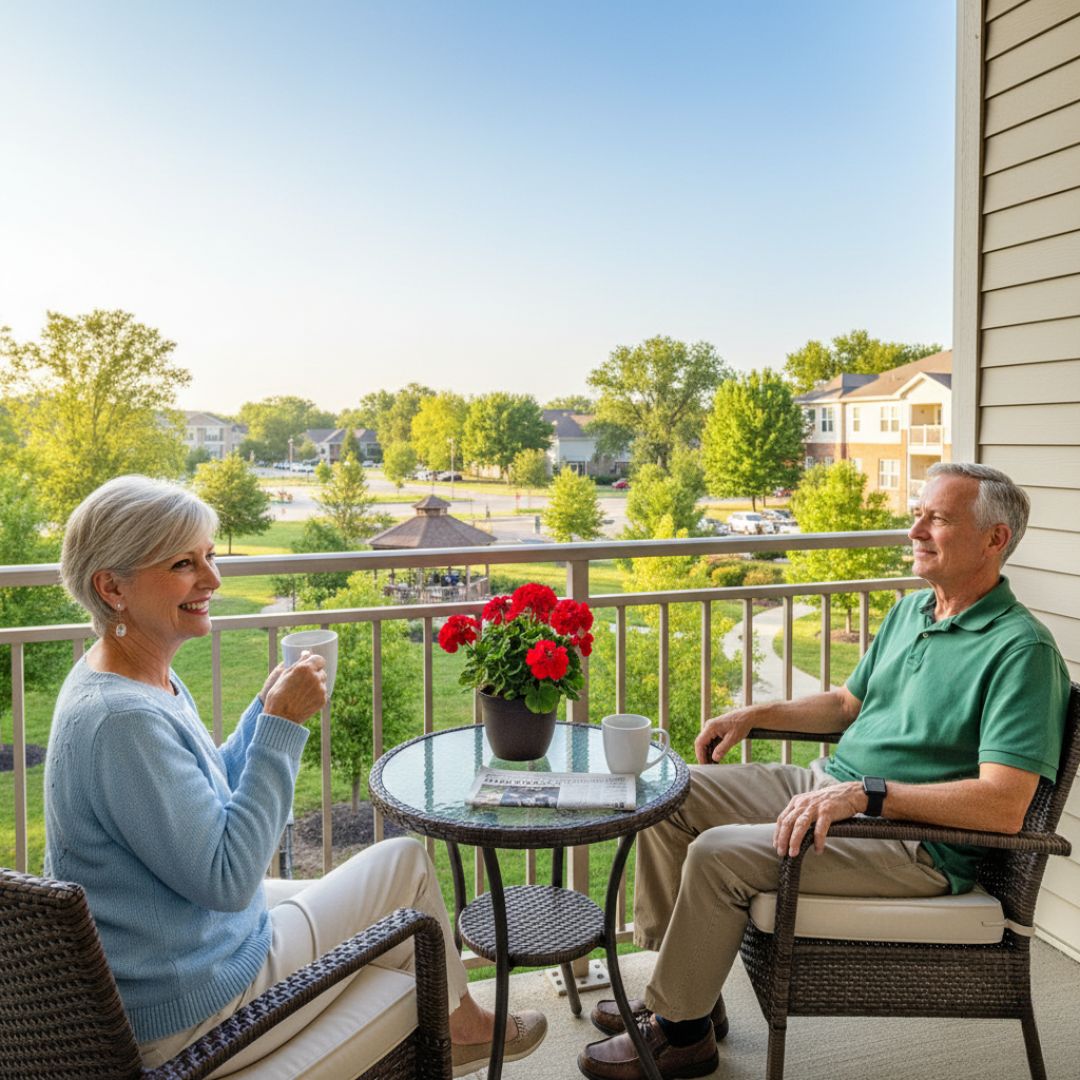 couple visiting on balcony