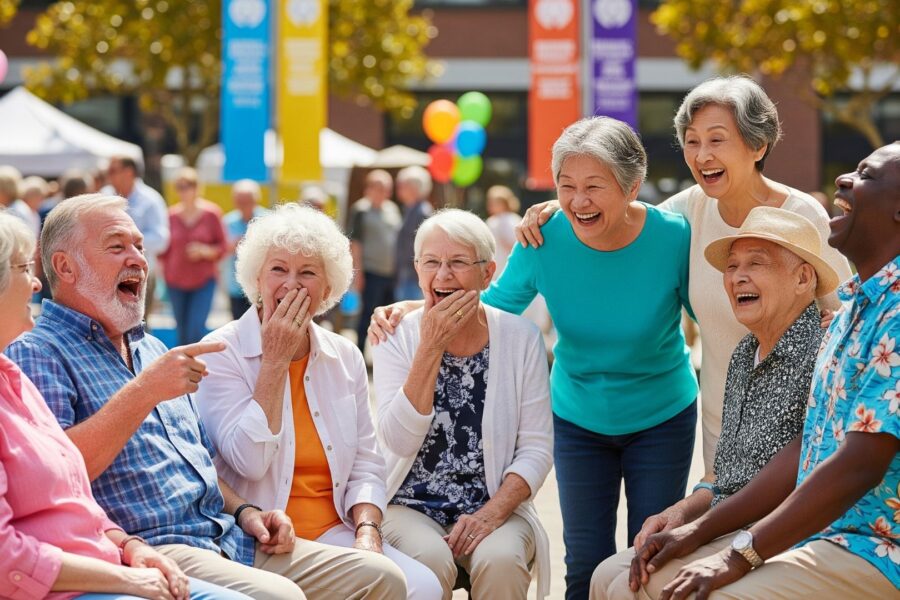 group of seniors connecting and laughing