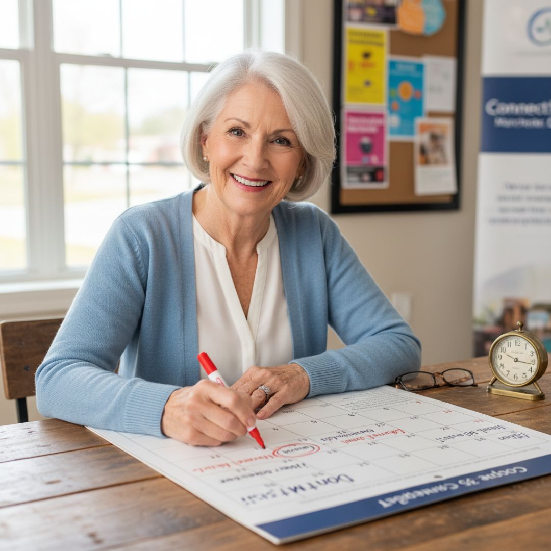 a senior woman marking her calendar