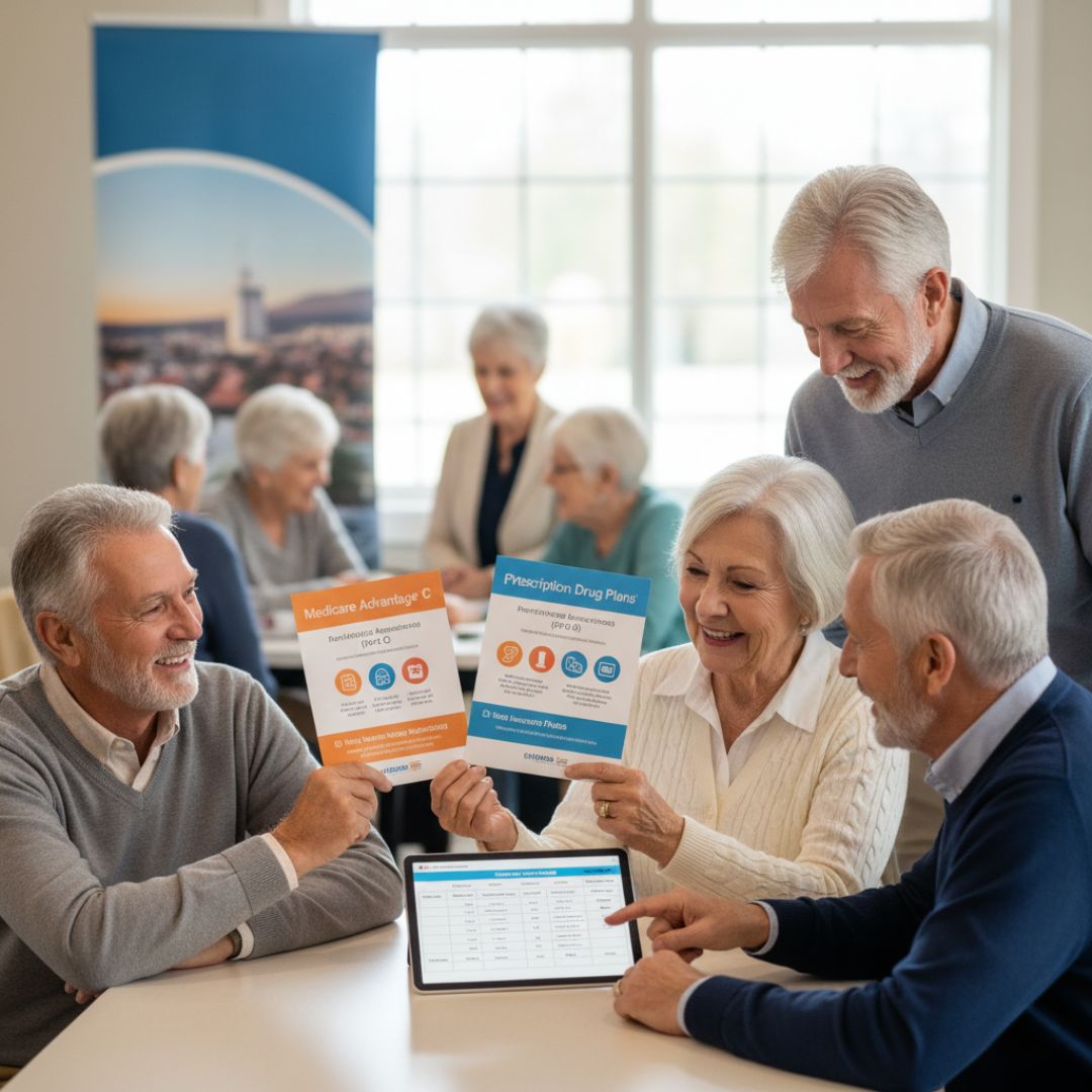 seniors at a community event learning about Medicare options