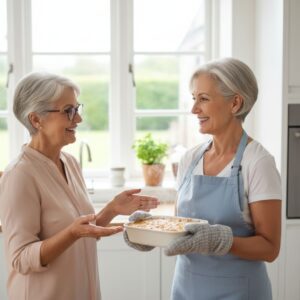 Residents prepare to share a home-cooked meal during a community potluck event