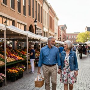 A couple explores the local flavors and historic charm of the Omaha Old Market.