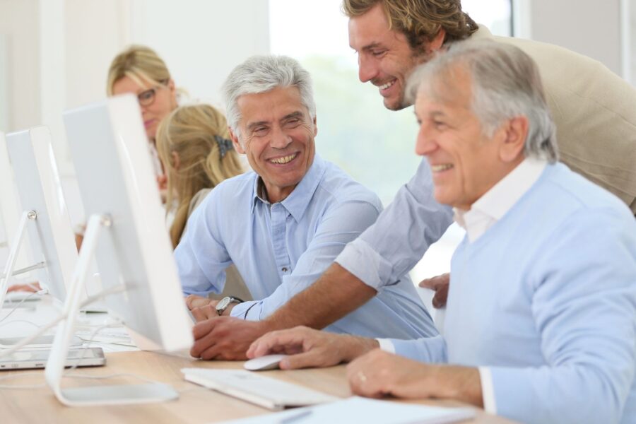 Group of seniors using computers