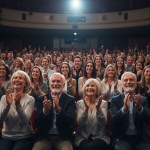 Residents enjoying a local musical performance in the Indianola community.