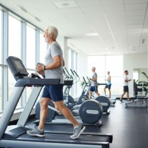 A resident staying active in the community's state-of-the-art fitness center.