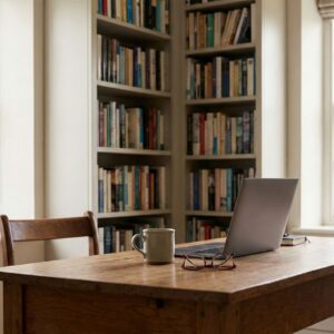 computer sitting on a desk
