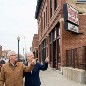 pointing at local restaurants 